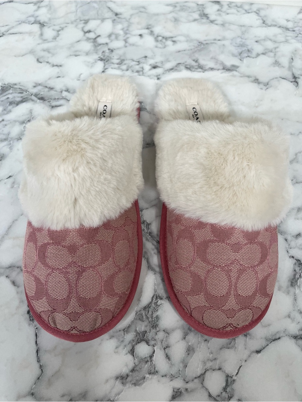 Coach Ziva Slipper In Signature Jacquard Pink Logo Woman’s Size 8B
